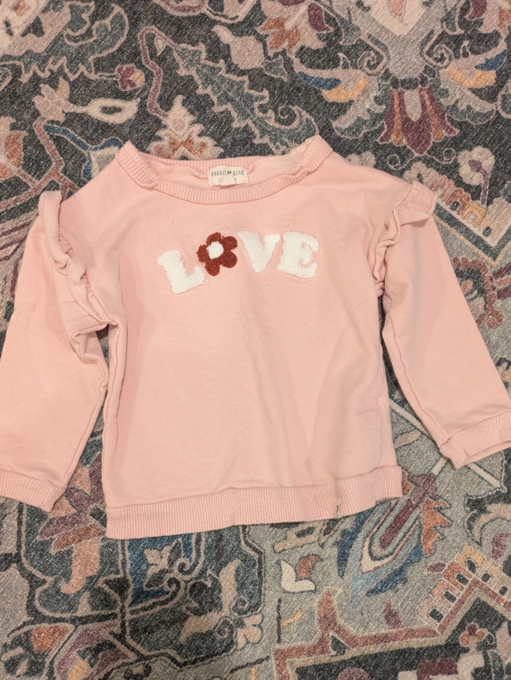 Toddler Pink 'LOVE' Ruffle Shoulder Sweatshirt